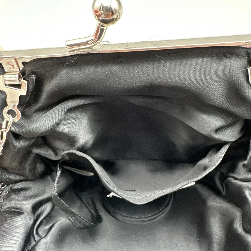 Apt. 9 Black Beaded Evening Clutch Purse Shell Design Kiss Lock Vintage Style 6